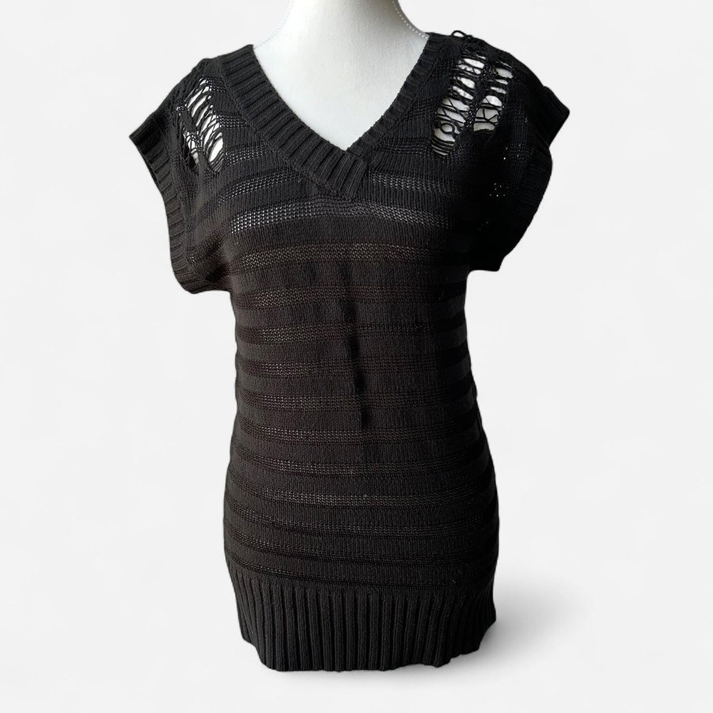 Femme for DKNY Jeans | Black Open Knit V-Neck Sweater Vest | Size XS